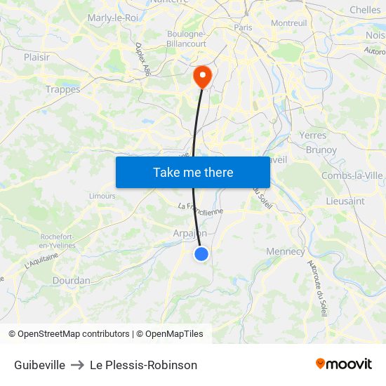 Guibeville to Le Plessis-Robinson map
