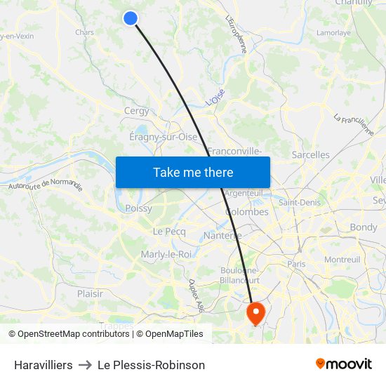 Haravilliers to Le Plessis-Robinson map