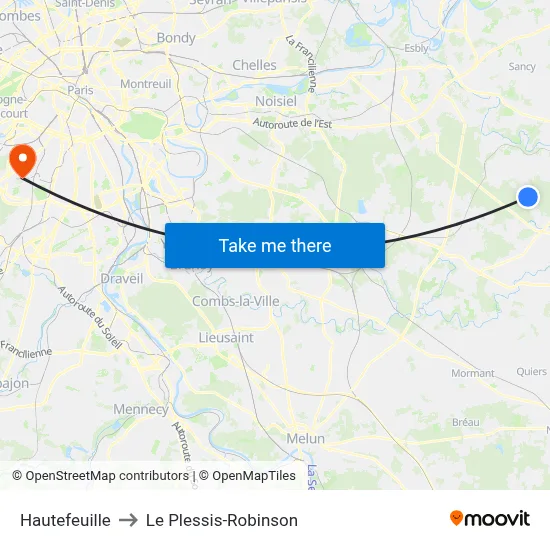 Hautefeuille to Le Plessis-Robinson map