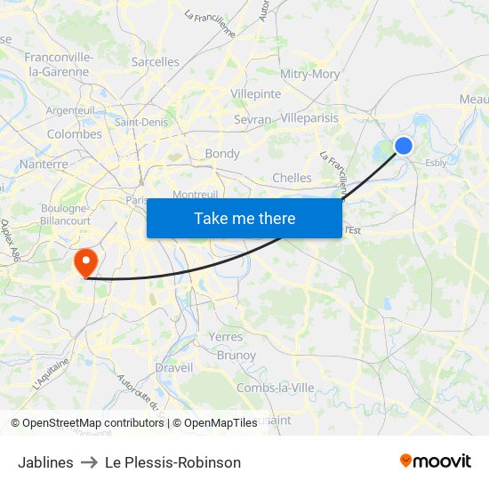 Jablines to Le Plessis-Robinson map