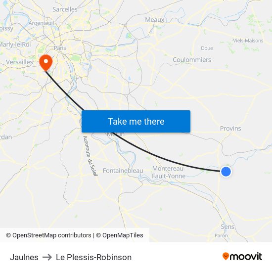 Jaulnes to Le Plessis-Robinson map