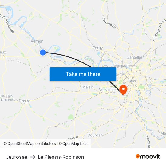 Jeufosse to Le Plessis-Robinson map