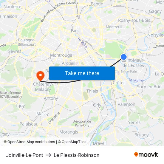 Joinville-Le-Pont to Le Plessis-Robinson map