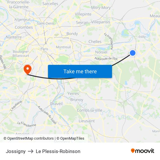 Jossigny to Le Plessis-Robinson map