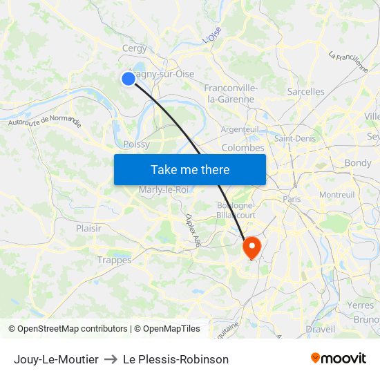 Jouy-Le-Moutier to Le Plessis-Robinson map