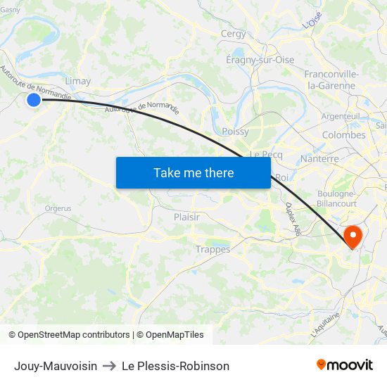 Jouy-Mauvoisin to Le Plessis-Robinson map