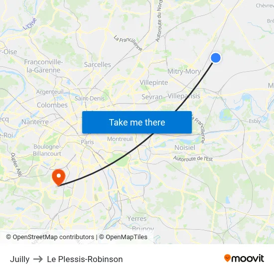 Juilly to Le Plessis-Robinson map