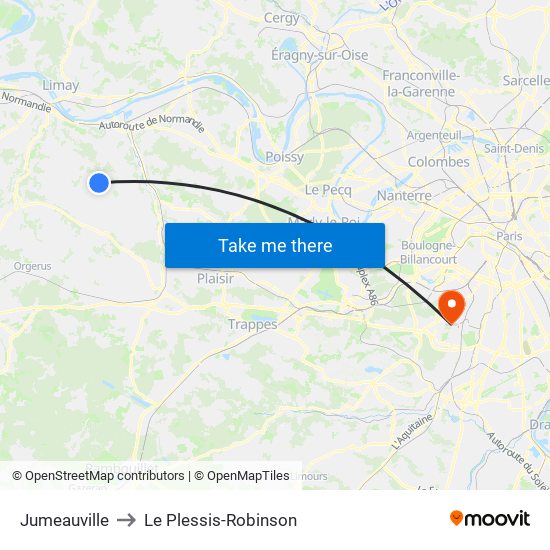 Jumeauville to Le Plessis-Robinson map