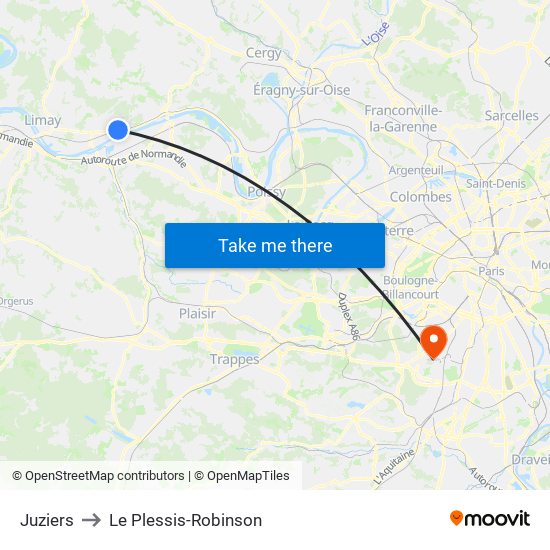 Juziers to Le Plessis-Robinson map
