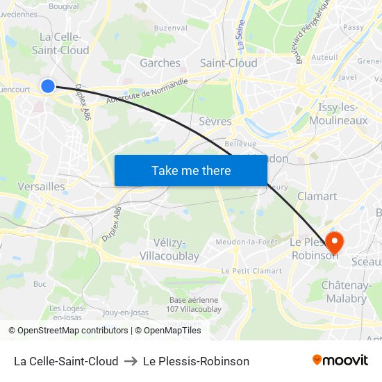 La Celle-Saint-Cloud to Le Plessis-Robinson map