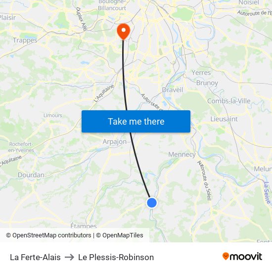 La Ferte-Alais to Le Plessis-Robinson map
