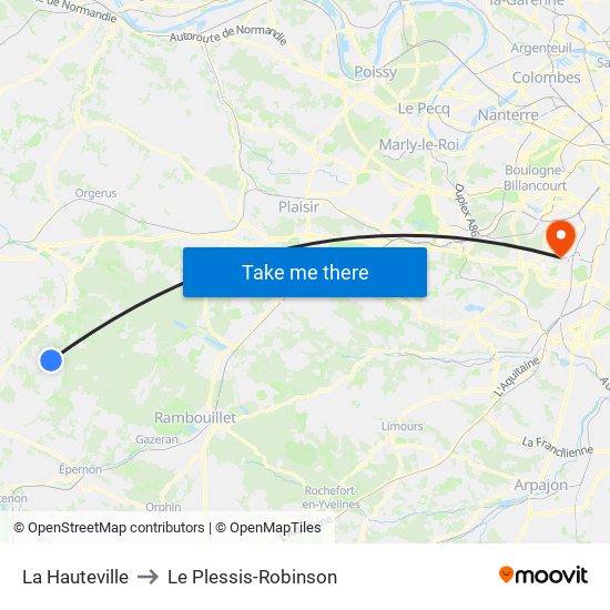 La Hauteville to Le Plessis-Robinson map