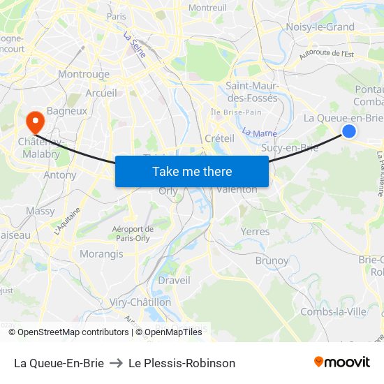 La Queue-En-Brie to Le Plessis-Robinson map