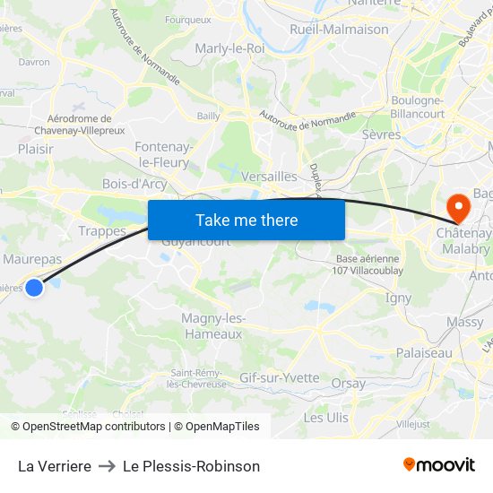 La Verriere to Le Plessis-Robinson map