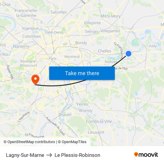 Lagny-Sur-Marne to Le Plessis-Robinson map