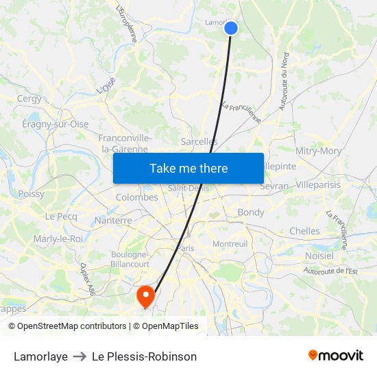 Lamorlaye to Le Plessis-Robinson map