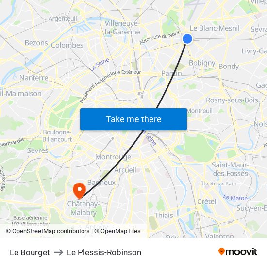 Le Bourget to Le Plessis-Robinson map