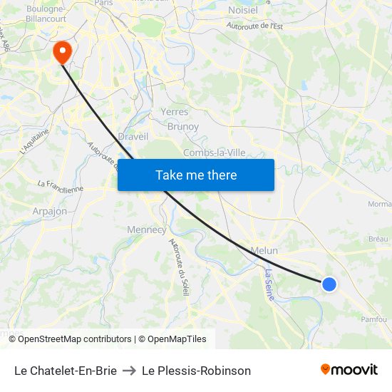 Le Chatelet-En-Brie to Le Plessis-Robinson map