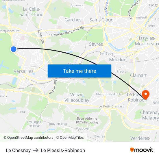 Le Chesnay to Le Plessis-Robinson map