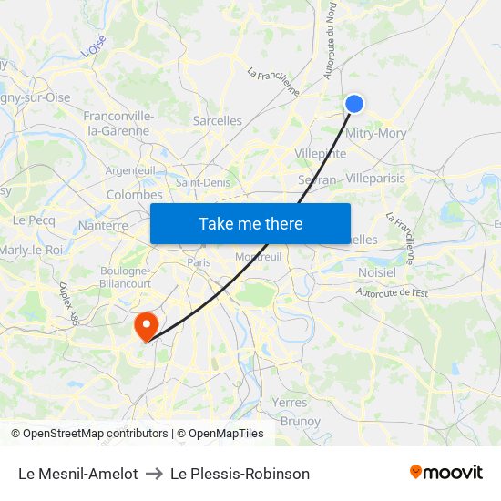 Le Mesnil-Amelot to Le Plessis-Robinson map