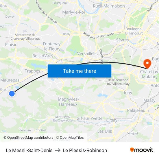 Le Mesnil-Saint-Denis to Le Plessis-Robinson map