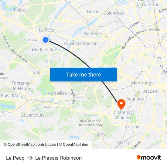 Le Pecq to Le Plessis-Robinson map