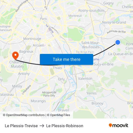 Le Plessis-Trevise to Le Plessis-Robinson map