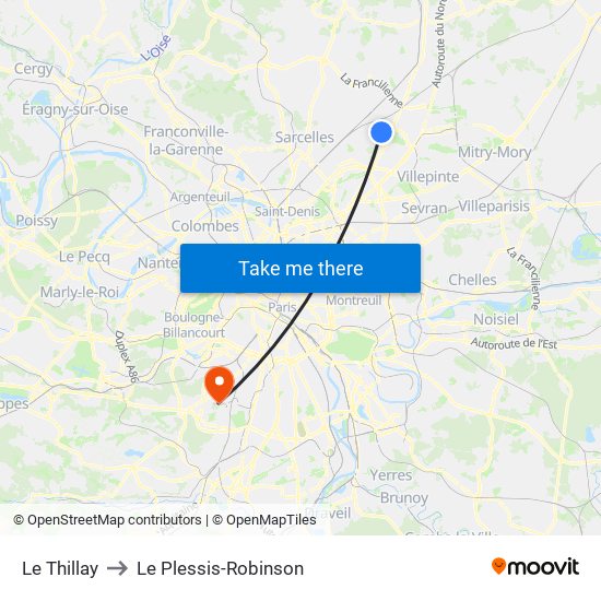 Le Thillay to Le Plessis-Robinson map