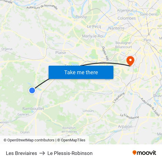 Les Breviaires to Le Plessis-Robinson map