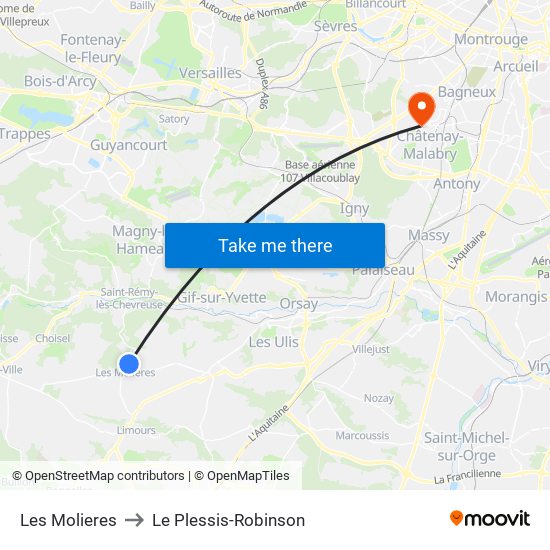 Les Molieres to Le Plessis-Robinson map