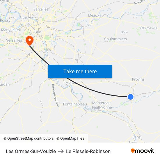 Les Ormes-Sur-Voulzie to Le Plessis-Robinson map