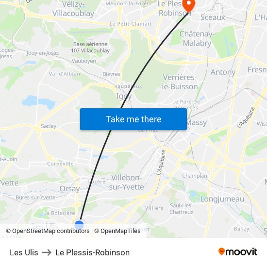 Les Ulis to Le Plessis-Robinson map