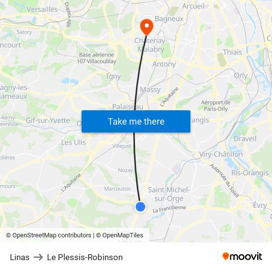 Linas to Le Plessis-Robinson map