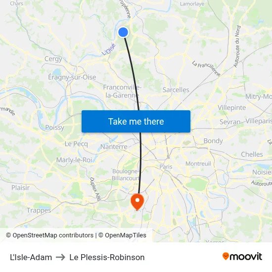 L'Isle-Adam to Le Plessis-Robinson map