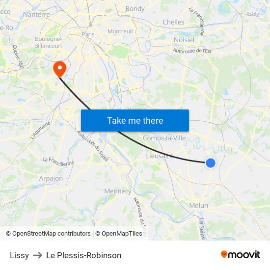 Lissy to Le Plessis-Robinson map