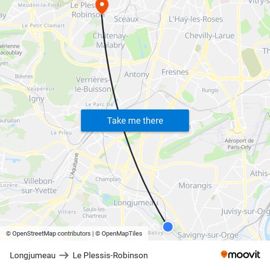 Longjumeau to Le Plessis-Robinson map