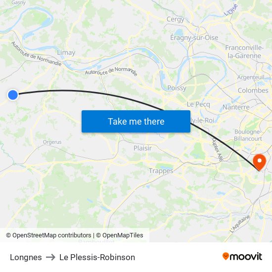 Longnes to Le Plessis-Robinson map