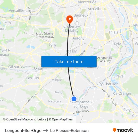 Longpont-Sur-Orge to Le Plessis-Robinson map