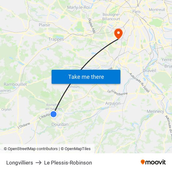 Longvilliers to Le Plessis-Robinson map