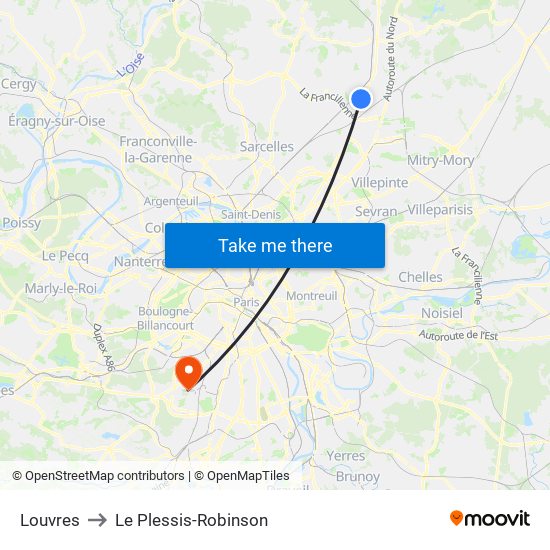 Louvres to Le Plessis-Robinson map
