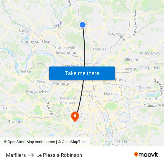 Maffliers to Le Plessis-Robinson map