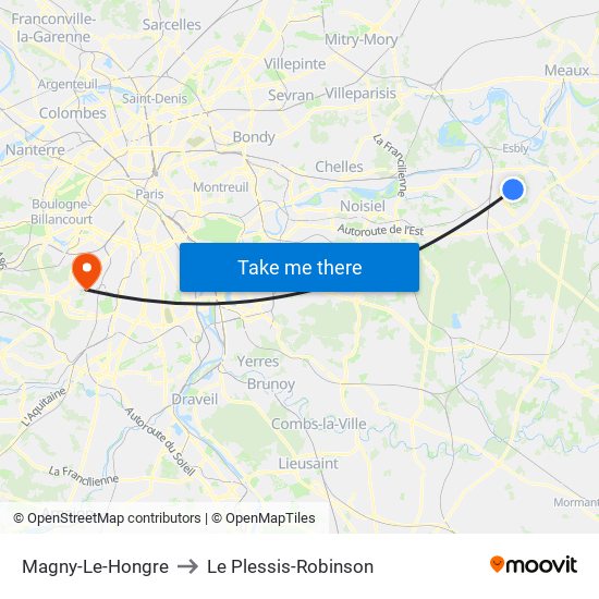 Magny-Le-Hongre to Le Plessis-Robinson map