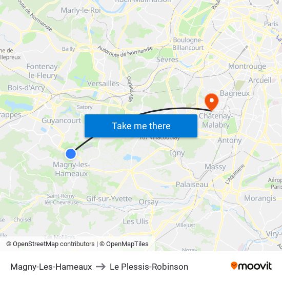 Magny-Les-Hameaux to Le Plessis-Robinson map