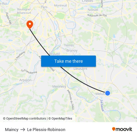 Maincy to Le Plessis-Robinson map