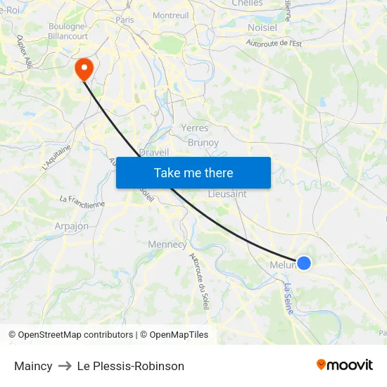 Maincy to Le Plessis-Robinson map