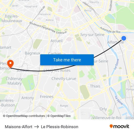 Maisons-Alfort to Le Plessis-Robinson map