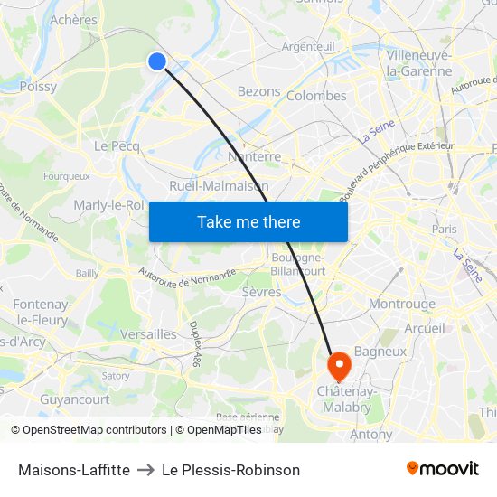 Maisons-Laffitte to Le Plessis-Robinson map