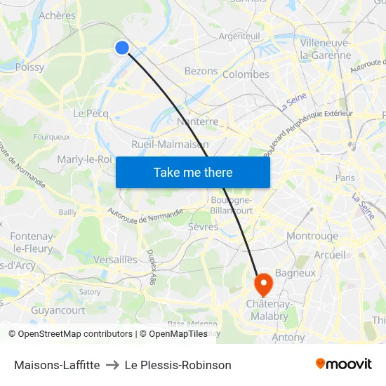 Maisons-Laffitte to Le Plessis-Robinson map