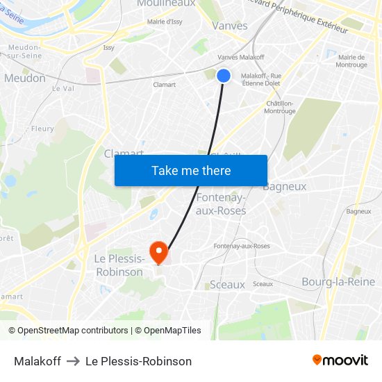 Malakoff to Le Plessis-Robinson map