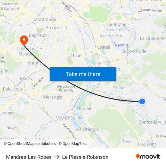 Mandres-Les-Roses to Le Plessis-Robinson map